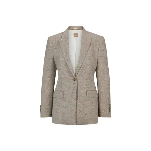 Hugo Boss Облегающий крой Куртка из итальянской шерсти Slub саржа Куртки Пальто Женские Бежевый