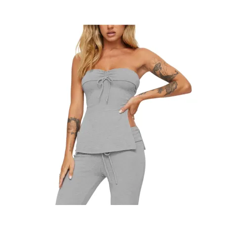 PRINCESS POLLY LAURENITA LONGLINE TUBE Топ Без бретелей Топ Женский Серый Серый