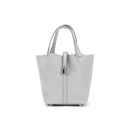 HERMES Picotin Lock Bullock Кожа Корзинка-сумка Сумка-ведро Сумка Женская Gris Perle80 Gris Perle Жемчужно-серый