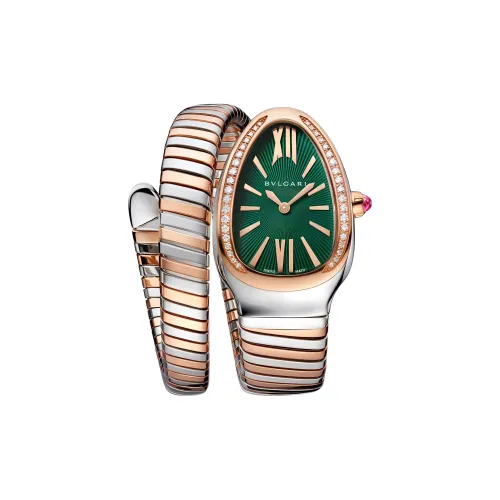 BVLGARI Serpenti Series Женские часы Кварцевый механизм Нержавеющая сталь 18K Розовое золото Ремешок 35 мм Зеленый циферблат