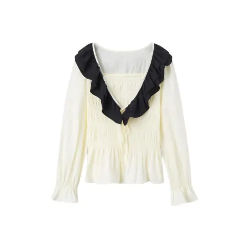 EICHITOO Шифон Рубашка Женская Экрю Отделка