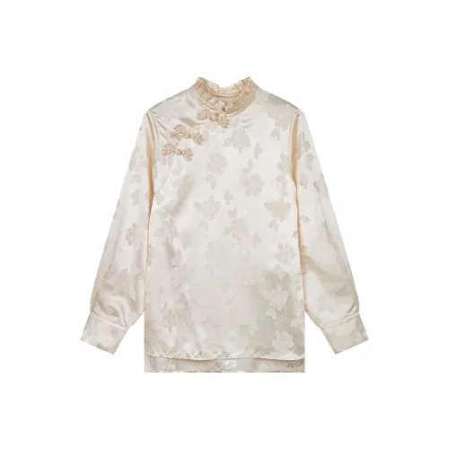 UOOYAA Экрю Женские Рубашки