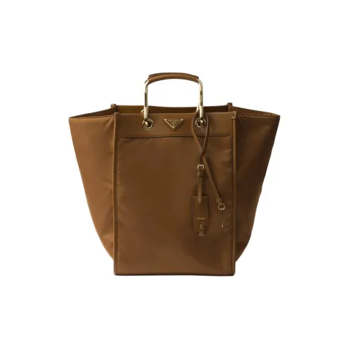 PRADA RE Нейлон Переработанный Полиамид Тоут Сумка Сумка для покупок Сумка на плечо Сумка Большая Женская Коричневая