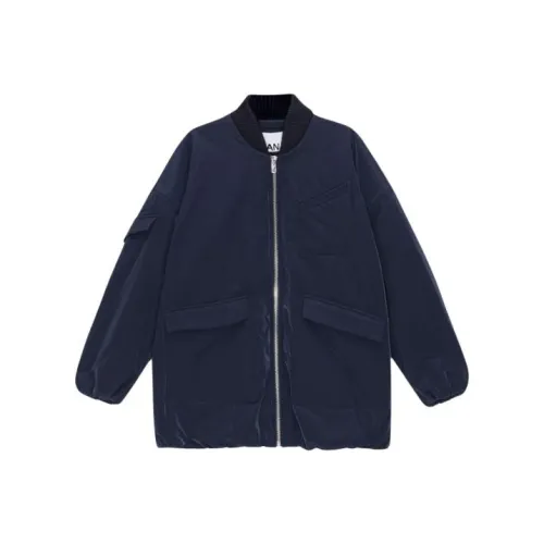 GANNI Синий Саржа OVERSIZED Bomber Куртка Куртки Пальто Женские Синий