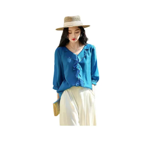 【Dme】 Рубашка Женская Павлин Синий