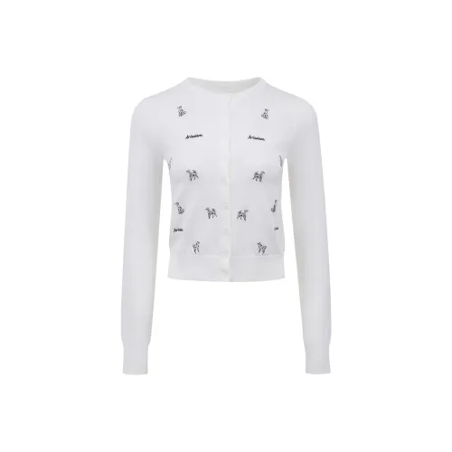 Ariseism Вышивка Щенок Трикотаж Осенний Зимний Облегающий крой Внутренний Топ Женский