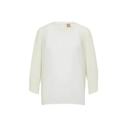 Hugo Boss Обычный крой Без воротника Блуза из промытого шелка Рубашка Женская Белая