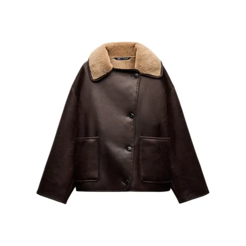 ZARA ZW Series Бордово-красные Женские Куртки