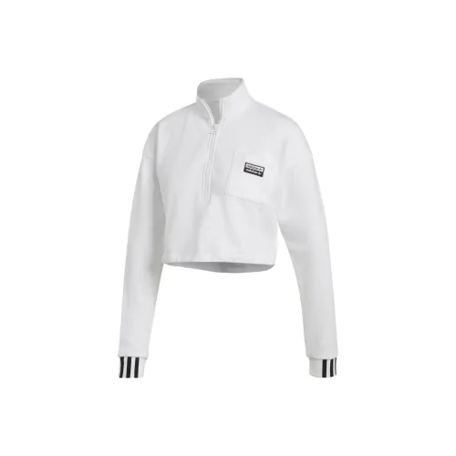 Adidas Originals Полузастежка Укороченный Свитшот Женский Экрю