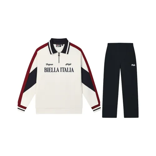 FILA Комплекты Свежий Молочный Белый Поло + Глубокий Черный Штаны Мужские Повседневная Спортивная Одежда