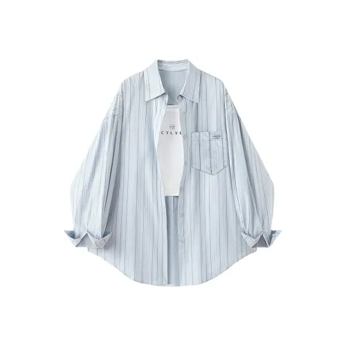 Cypress House Рубашка Женская Светло-Синяя Полосатая