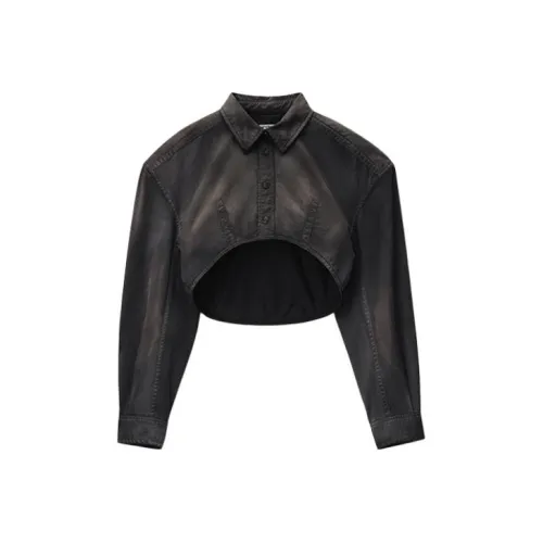 Alexander Wang SS24 Рубашка Женская Выстиранный Черный Жемчужный