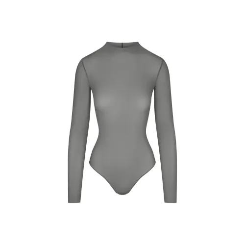 SKIMS Milky Прозрачный Средний воротник Длинный рукав Комбинезон Bodysuit Женский Металлический Бронза
