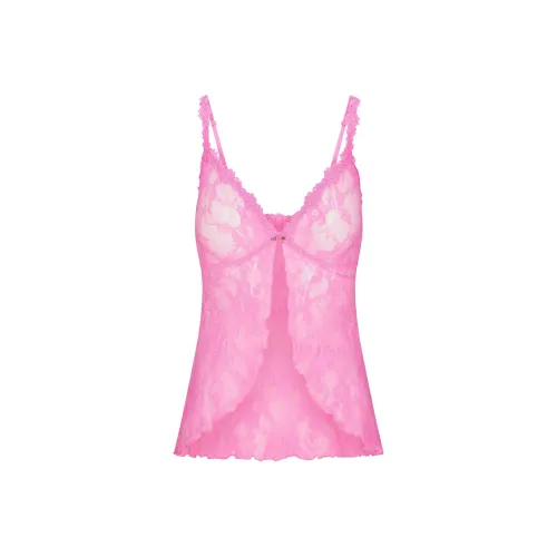 SKIMS Valentine's Day Collection SS25 Эластичный Кружево BABYDOLL Топ Топ на бретелях Женские Sugar Розовый