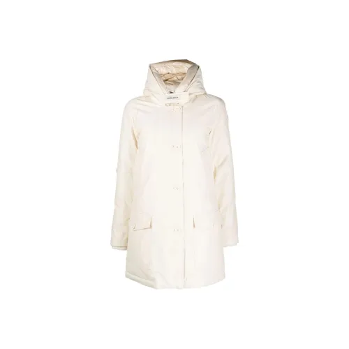 WOOLRICH FW22 Однотонный С капюшоном Облегающий Умеренный MID Длина Утиный пух Куртка Женская Белая