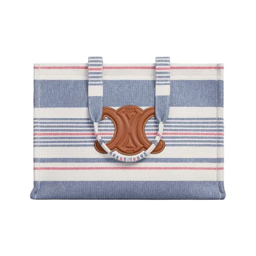 CELINE Cabas Thais Ткань с коровьей кожей комбинированный тоут сумка для покупок сумка через плечо большая женская синий и многоцветный