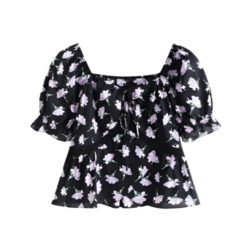 PLANE DRIFT Рубашка Женская Черная с Фиолетовым Цветочным