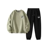 [Thickened и с флисовой подкладкой] Серый горошек зеленый (Логотип Тайцзи кошка) + Черный (Логотип штаны Тайцзи кошка)