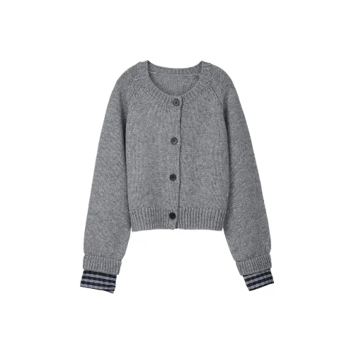 Fstudio Осень и Зима Свежий образ Маленький Пэчворк Трикотажная ткань Пальто Кардиган Женский Серый