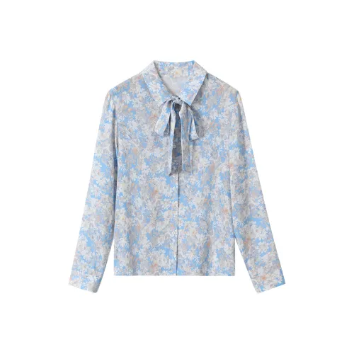 H YXIANG Рубашка Женская Синие с Цветочным Принтом