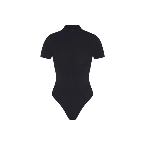 SKIMS Бесшовный Sculpt ZIP Передняя часть T Рубашка Стринг Комбинезон Женские Оникс Оникс