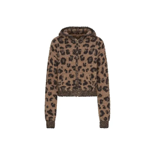 SKIMS FW24 Fake Day Collection Cozy KNIT HOODIE Sweatshirt Women's LEOPARD PRINT LEOPARD PRINT