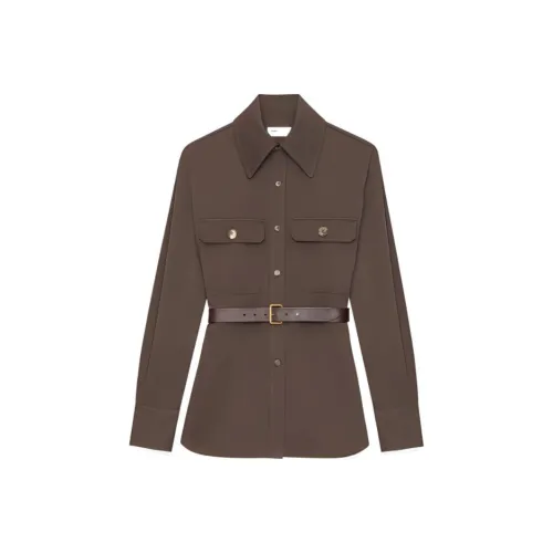 SAINT LAURENT SS24 Рубашка Женская Темно-Коричневая