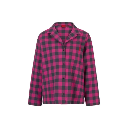 Hugo Boss Relaxed Fit Пижамный топ в клетку из хлопковой фланели рубашка женский темно-розовый