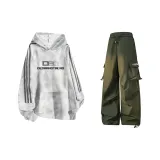 Белый с капюшоном + Армейский зеленый карго штаны