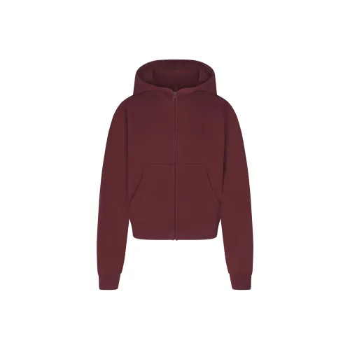 SKIMS Cotton Fleece Classic ZIP UP Hoodie Sweatshirt Women's OXBLOOD Фуксия
