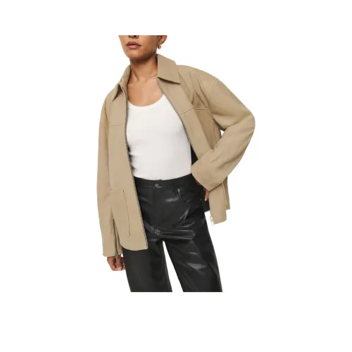 Reformation Veda Bennett OVERSIZED Кожа Bomber Куртки Пальто Женские Овсяный
