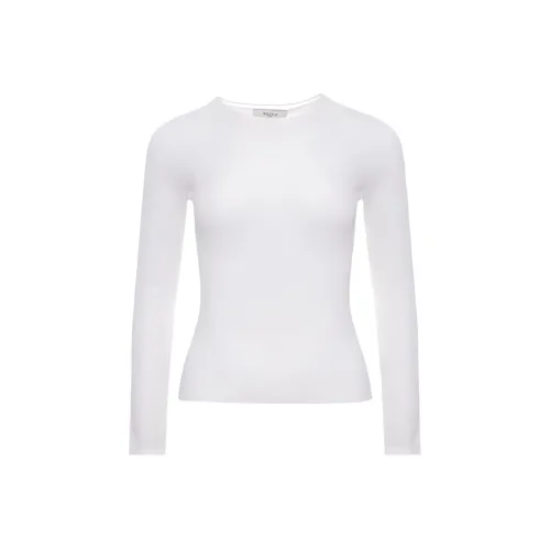 BESIONIA Однотонный Круглый вырез Пуловер Длинный рукав Т-рубашка Женская Белая