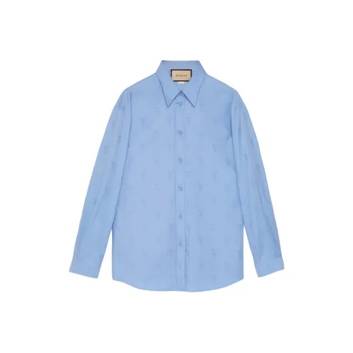 GUCCI Оксфорд Хлопок Рубашка Женская Светло-Синяя