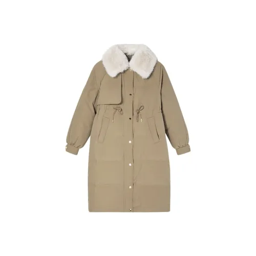 DKNY FW22 Однотонный Отложной воротник Утолщенный LONG DOWN JACKET Женские CAMEL