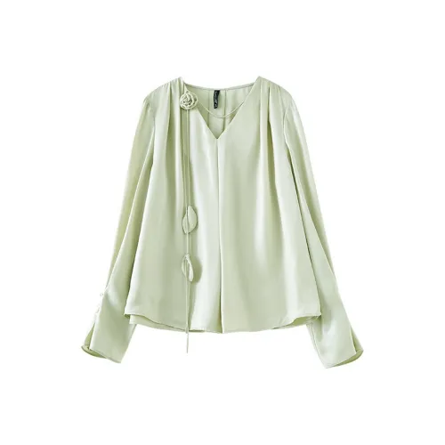 OUNIXUE Шифон Рубашка Женская Светло-Зеленая