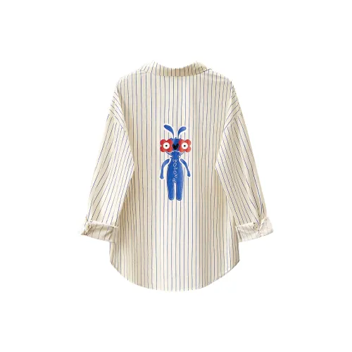 TOUCH Рубашка Женская Бежевая с Синими Полосами