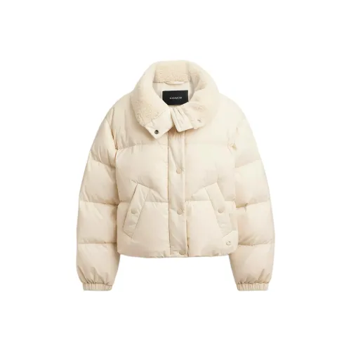 COACH Укороченный пуховик из переработанного полиамида с шерстяным воротником женский кремовый
