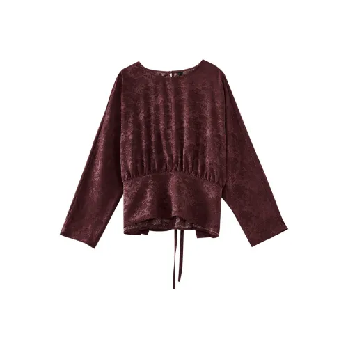 OUNIXUE Шифон Рубашка Женская Темно-Красный Цвет