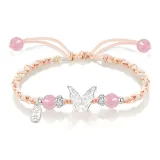 Розовый кристалл, стиль - шелк, нить, танцующая бабочка, браслет-шнурок