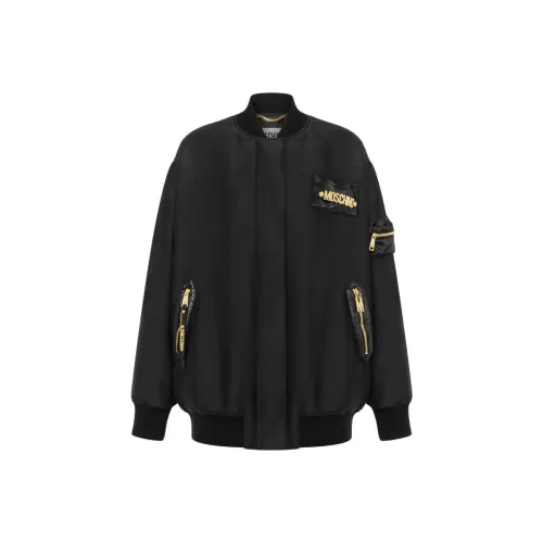 MOSCHINO Нейлон Сумки Тяжелый Сатин Bomber Куртка Куртки Пальто Женские Черный