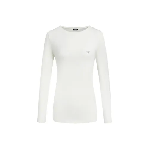 EMPORIO ARMANI Круглый вырез EAGLE Логотип Длинный рукав Т-рубашка Женская Белая