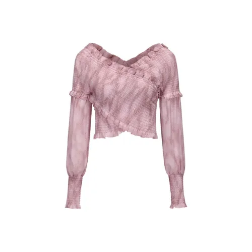 GIMING Т-рубашка с оборванным рукавом женская розовый цвет с цветами