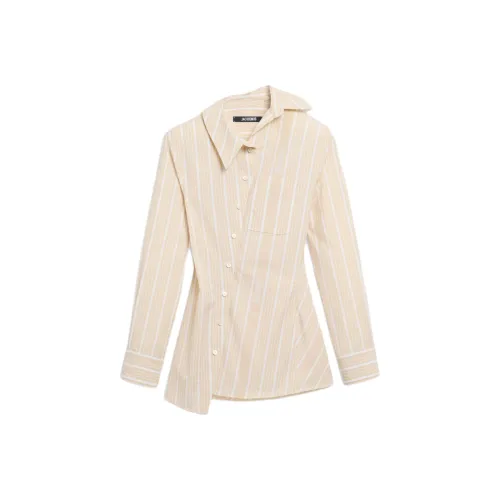 Jacquemus SS25 Асимметричная Полосатая Рубашка Женская Бежевый Белый Бежевый Белый