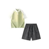 Серый зеленый топ + черный низ