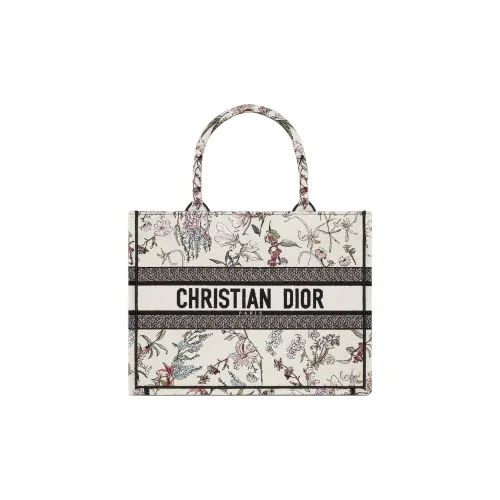 DIOR BookTote Хлопок Тоут Сумка Сумка для покупок Сумка среднего размера Женская Бежевая