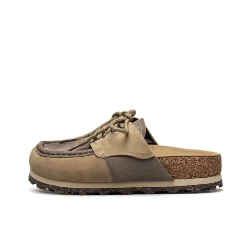 AU MU Cork Sole Leather Patchwork Quiet Quick-Dry Home Slippers Unisex Khaki Dark Gray AU MU Корковая подошва Кожа Пэчворк Тихий Быстросохнущий Домашние тапочки Унисекс Хаки Темно-серый