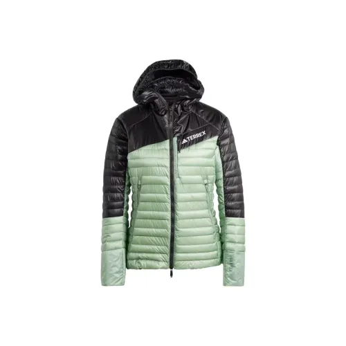 adidas Terrex Techrock Пуховые куртки С капюшоном Куртка Куртки Пальто Женские Серебряный Зеленый