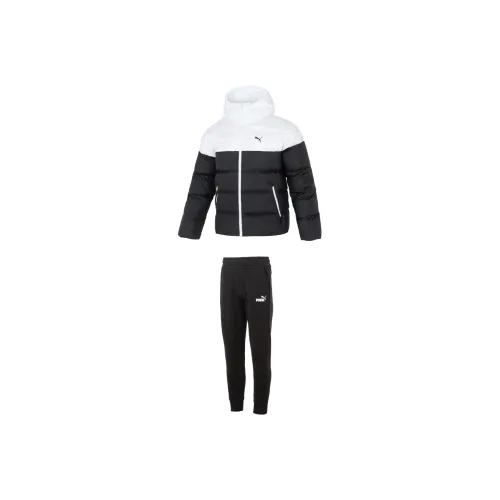 PUMA Комплект Черный Белый Пуховик + Черные Штаны Мужские Повседневные Спортивные Одежды