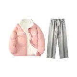 Комплект одежды (Фея Розовый, утолщенный и с подкладкой из шерпы + Светло-синие джинсы, промытые)