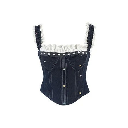 ACAINES Топ на бретелях Женский Темно-синий Деним